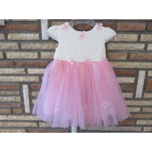 Hófehér-rózsaszín tüll kislány ruha (62) - TÖBB MÉRETBEN