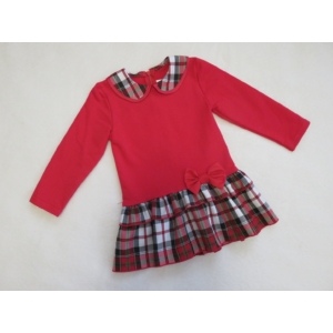 Piros-kockás kislány ruha piros masnival