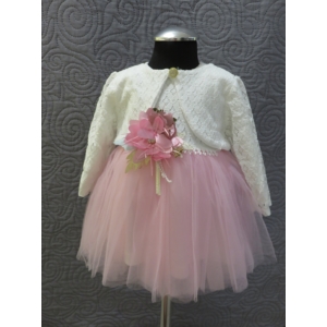 Törtfehér-rózsaszín kislány alkalmi ruha csipke boleróval
