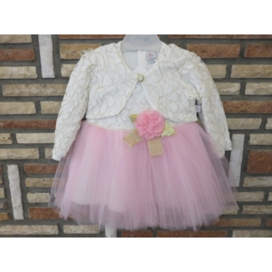 Törtfehér-rózsaszín kislány alkalmi ruha csipke boleróval