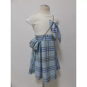 Fehér-kék kockás kislány ruha kistáskával