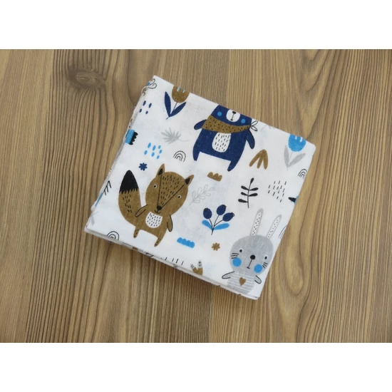Flanel nyomott mintás textilpelenka - kék erdei mintás