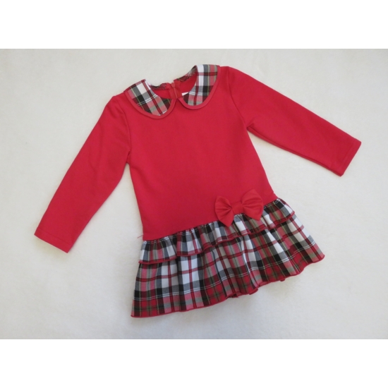 Piros-kockás kislány ruha piros masnival