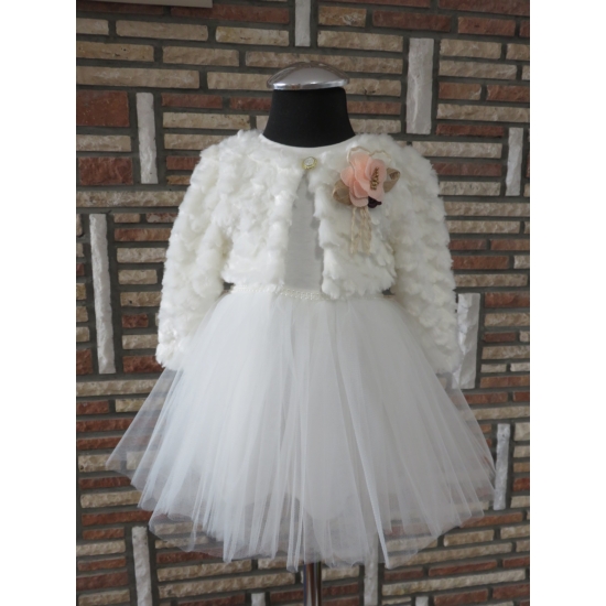 Gyönyörű törtfehér kislány keresztelő/alkalmi ruha szőrme boleróval