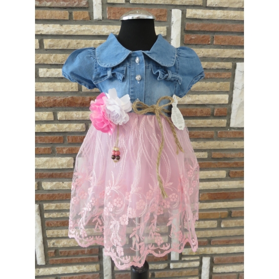 Farmer-rózsaszín csipkés-tüll kislány ruha