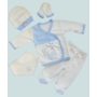 Kép 1/2 - 5 részes újszülött kisfiú babaruha szett - kék nyuszis díszdobozban (56/62)