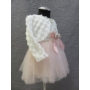 Kép 3/10 - Törtfehér-pasztell mályva kislány ruha csipke boleróval, kitűzővel