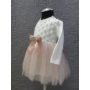Kép 6/10 - Törtfehér-pasztell mályva kislány ruha csipke boleróval, kitűzővel